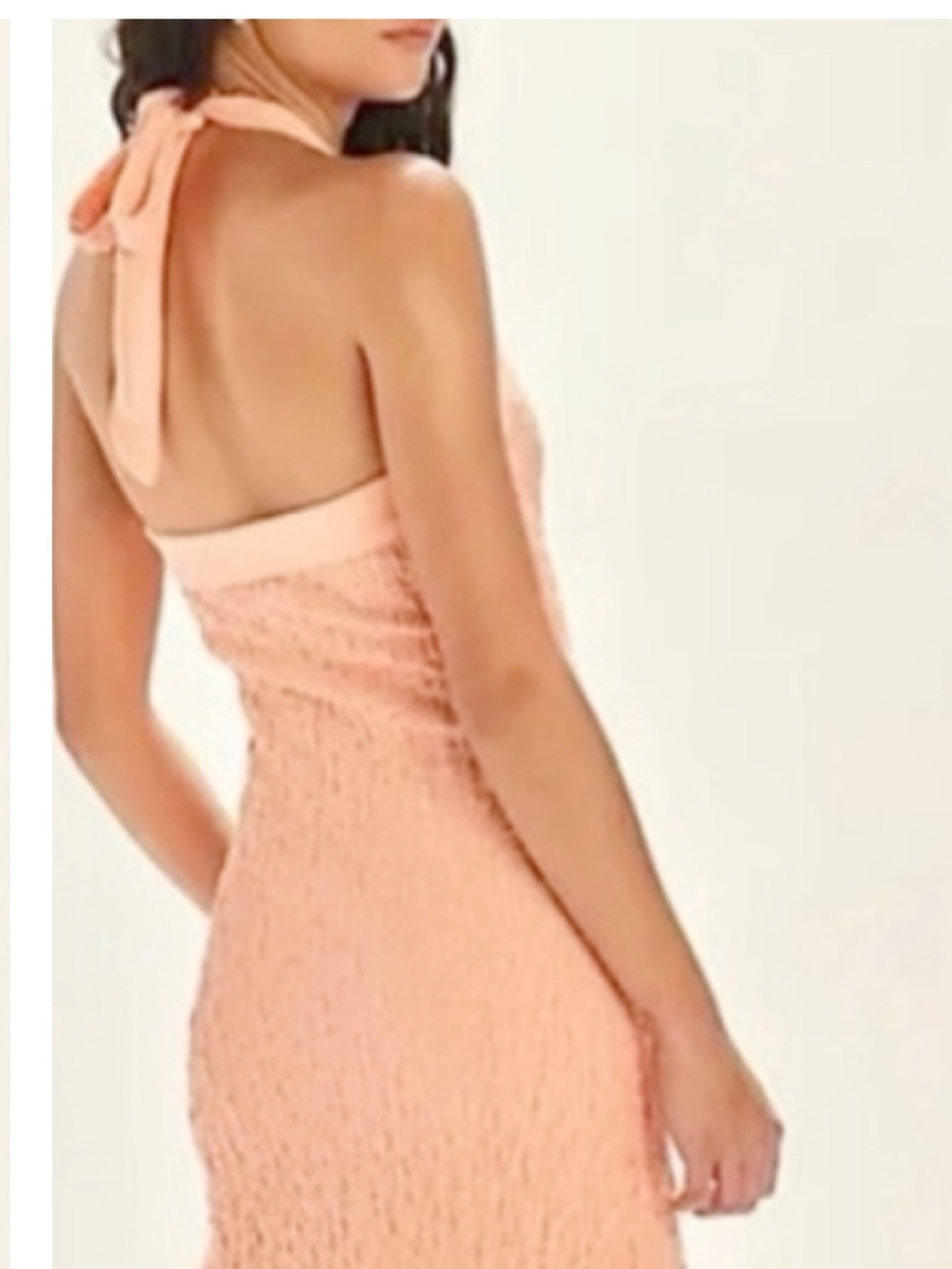 FREE PEOPLE SEAFOAM TEXTURED MIDI HALTER DRESS PEACH MEDIUM - Picture 3 of 5